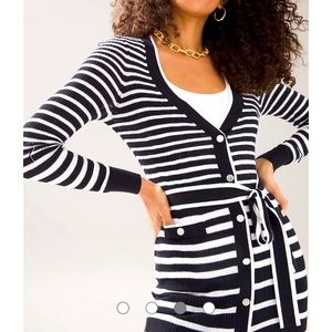 WHBM Black + White Striped Cardigan sz M NWOTs Never Worn! Casual Business Cute!